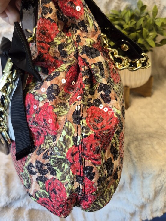 Betsey Johnson Sequined Pleated Tote Black Floral Hobo Handbag Purse Colorful main image 11